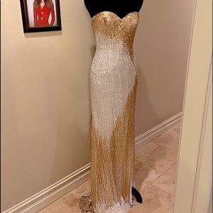 Sherri Hill beautiful gold and white shimmering gown